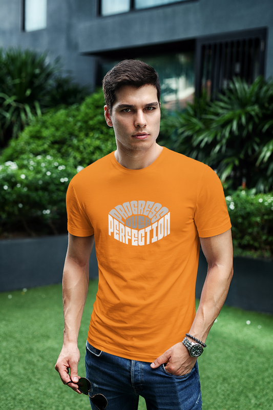 Perfection half sleeve orange round neck t-shirt for men hello swanky - s