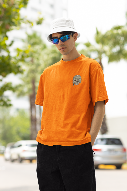 Skeleton Unisex Orange Oversized T-Shirt Trendy Graphic Style