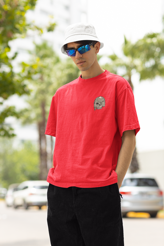Skeleton Unisex Red Oversized T-Shirt Trendy Graphic Style