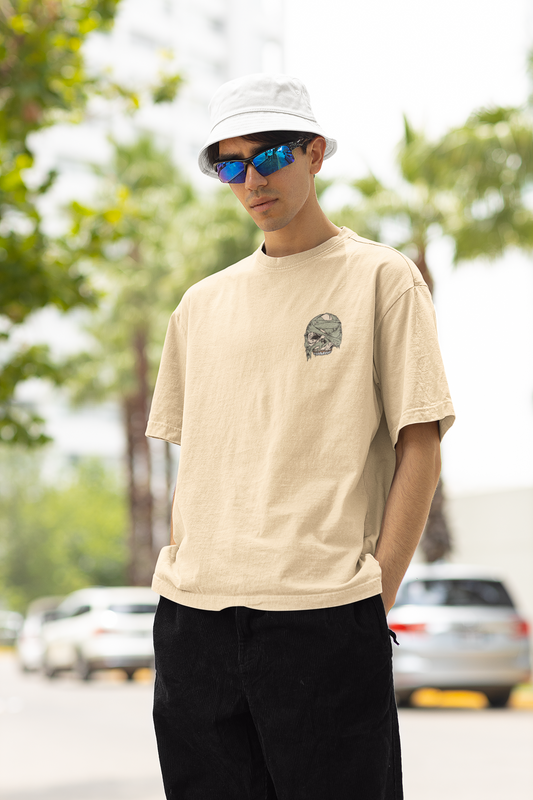 Skeleton Unisex Beige Oversized T-Shirt Trendy Graphic Style