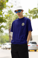Skeleton Half Sleeve Navy Blue Oversized T-Shirt for Men by Hello Swanky