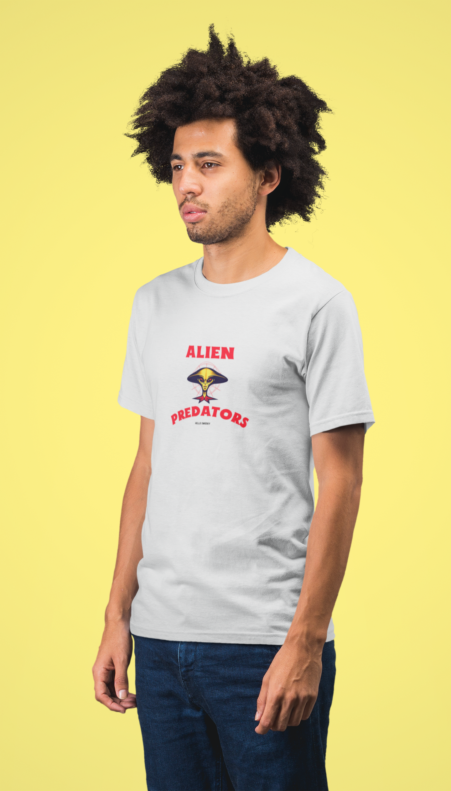 Alien half sleeve grey round neck t-shirt for men by hello swanky