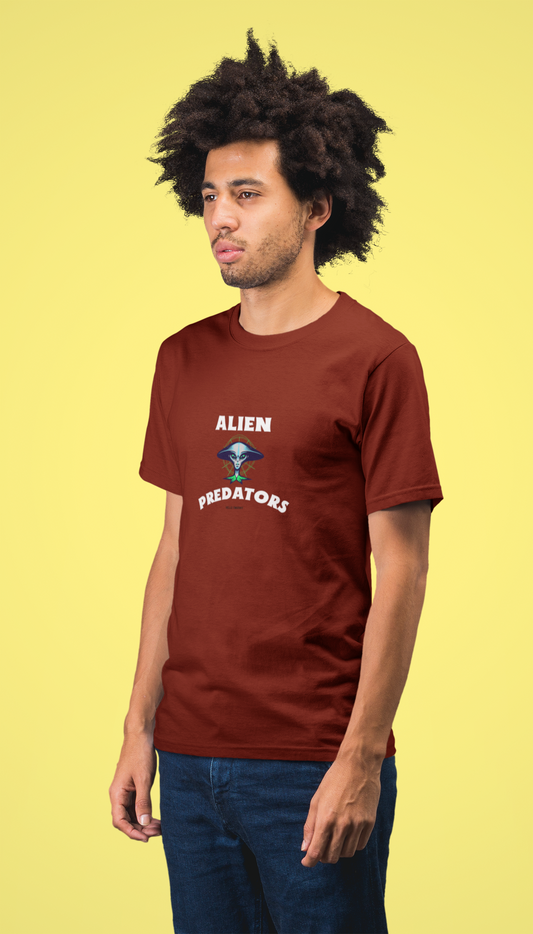 Alien half sleeve maroon round neck t-shirt for men by hello swanky