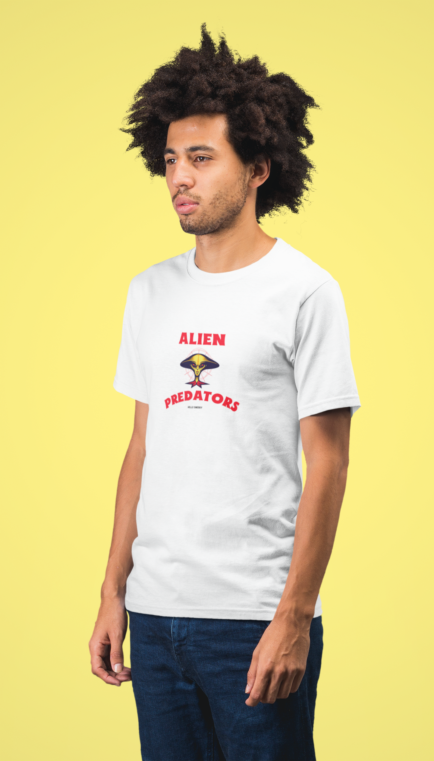 Alien half sleeve white round neck t-shirt for men by hello swanky