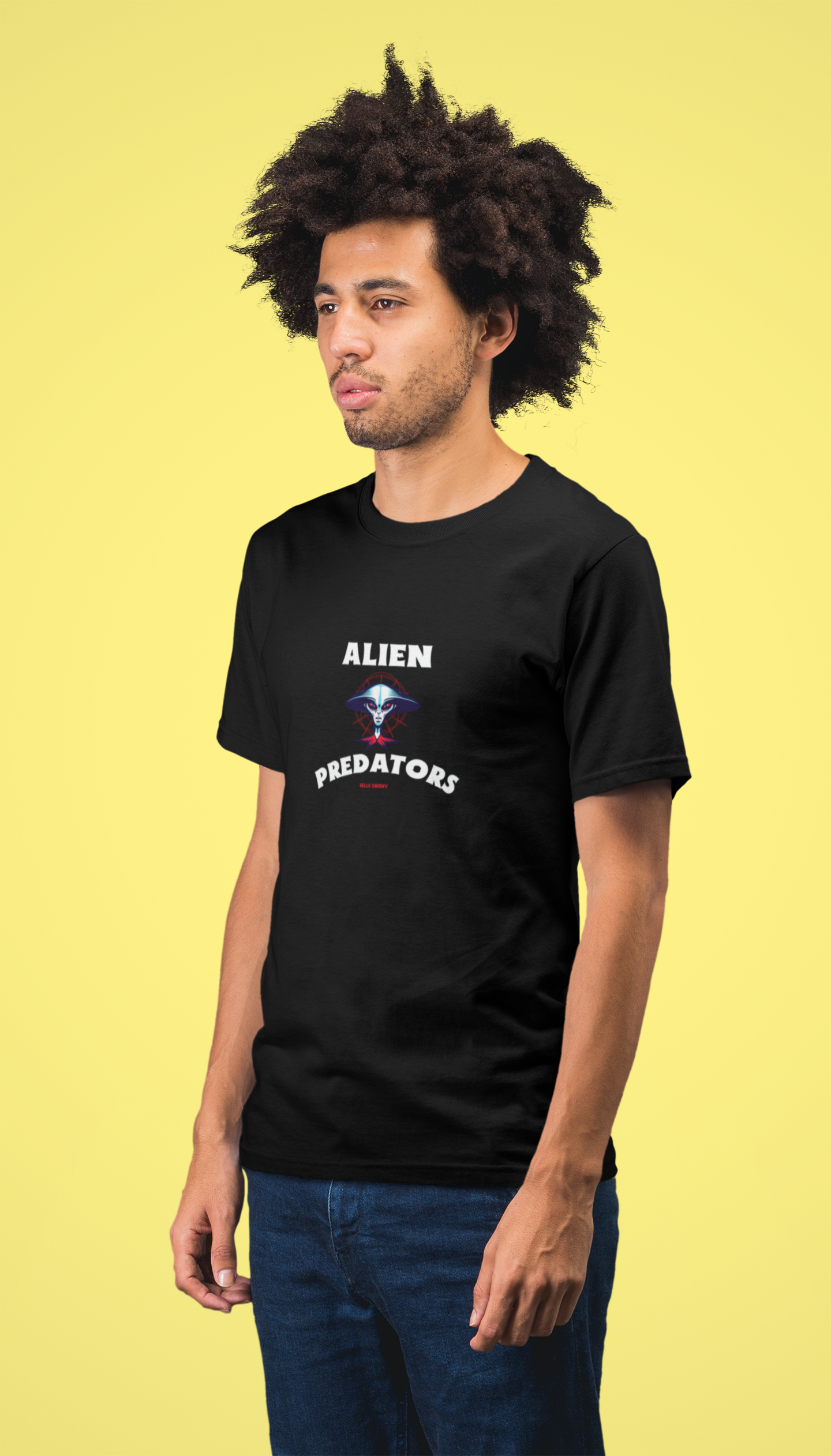 Alien half sleeve black round neck t-shirt for men by hello swanky