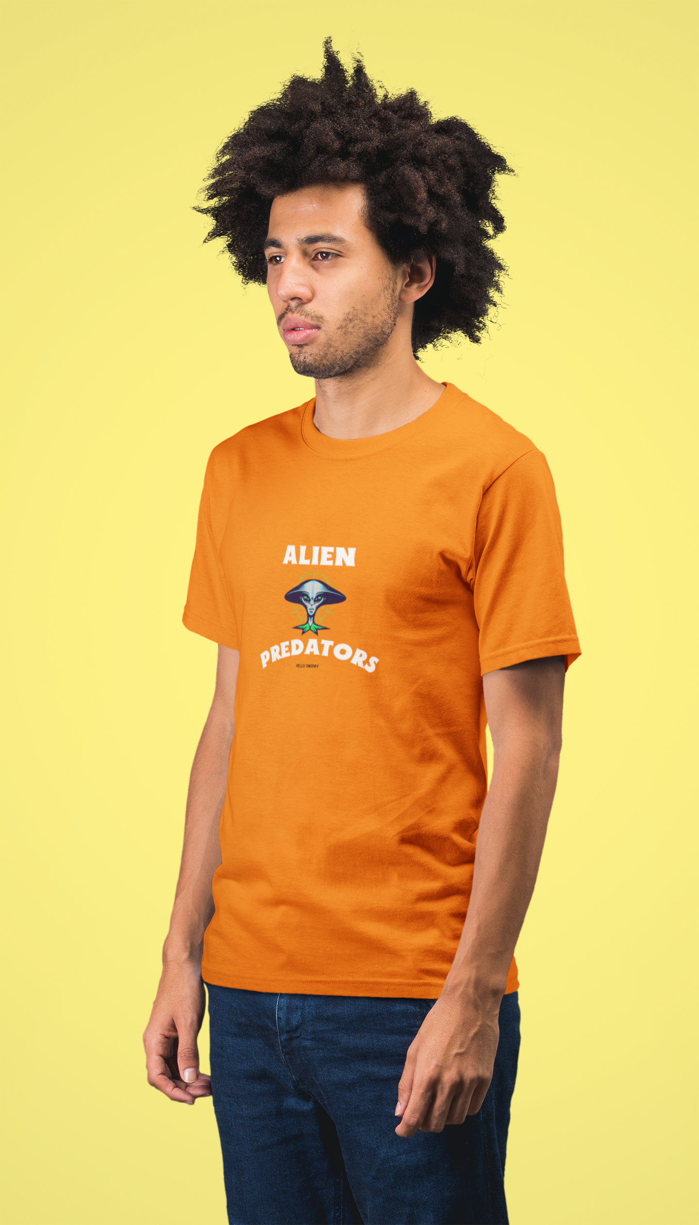 Alien half sleeve orange round neck t-shirt for men by hello swanky