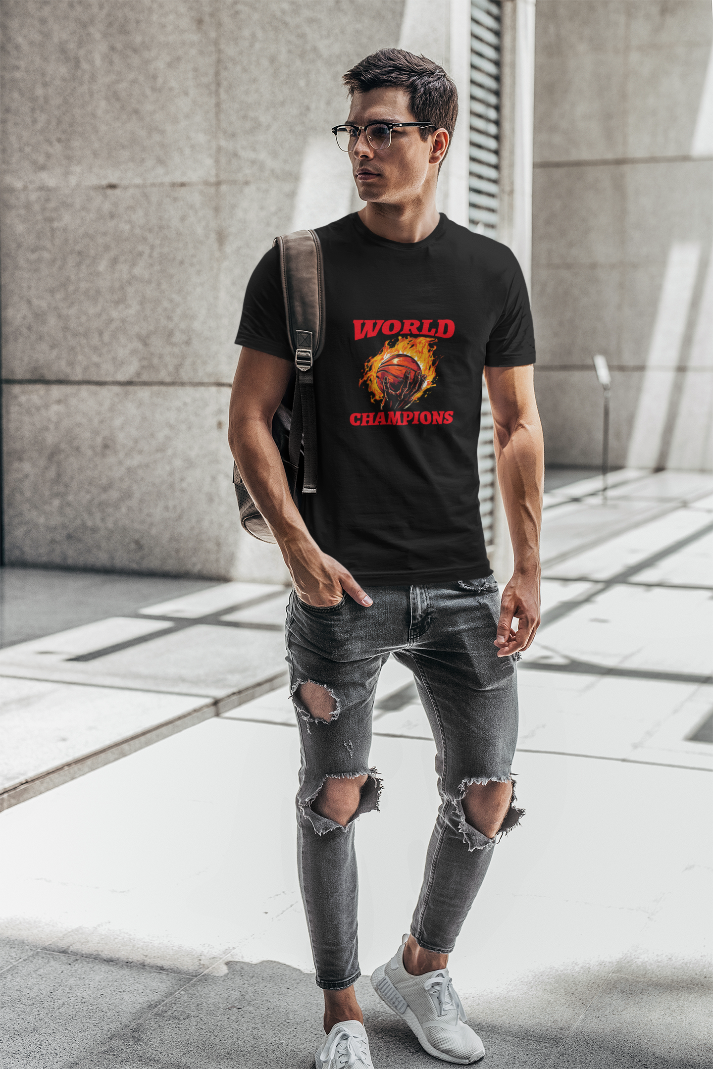 World champions half sleeve black round neck t-shirt for men by hello swanky