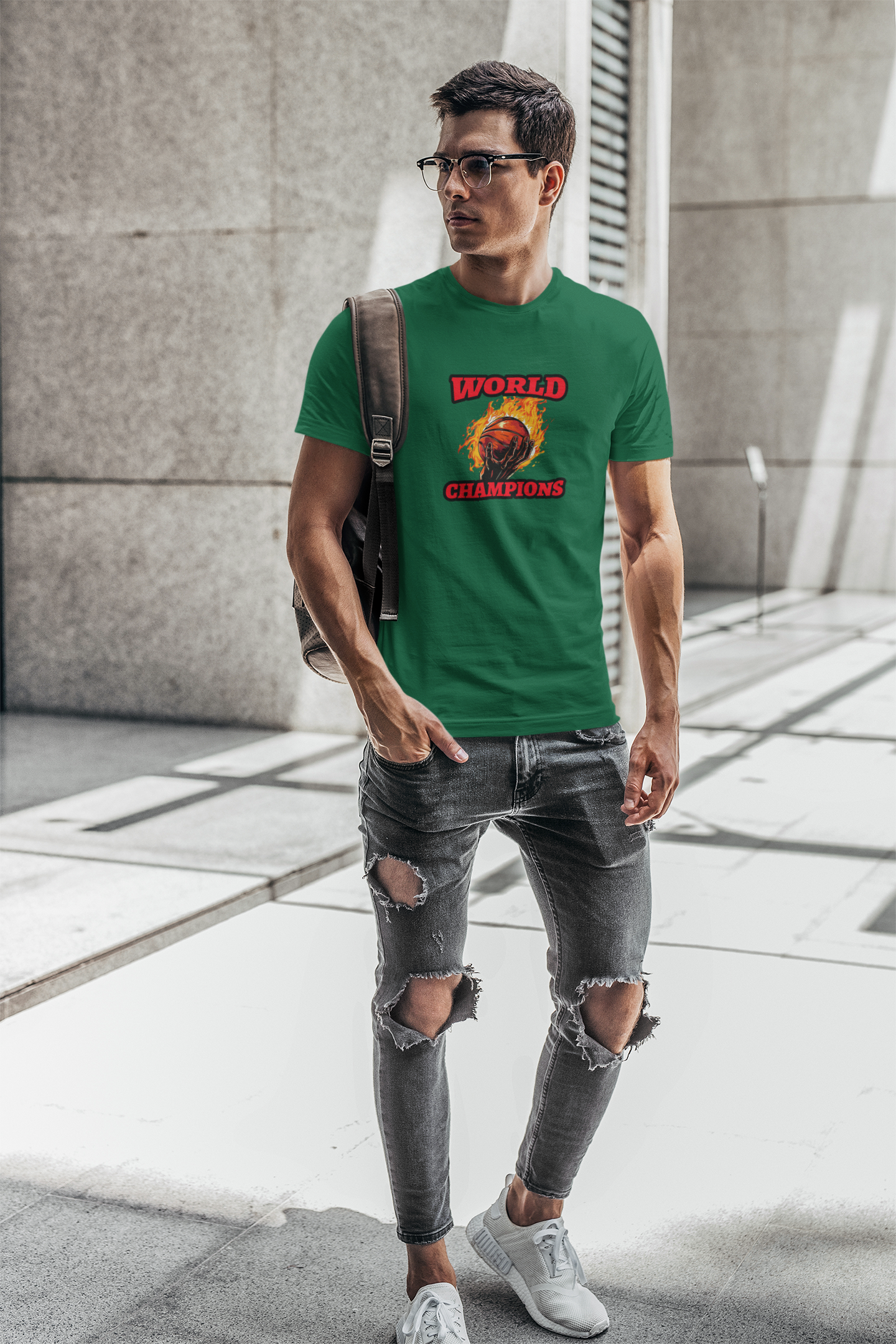World champions half sleeve bottle green round neck t-shirt for men by hello