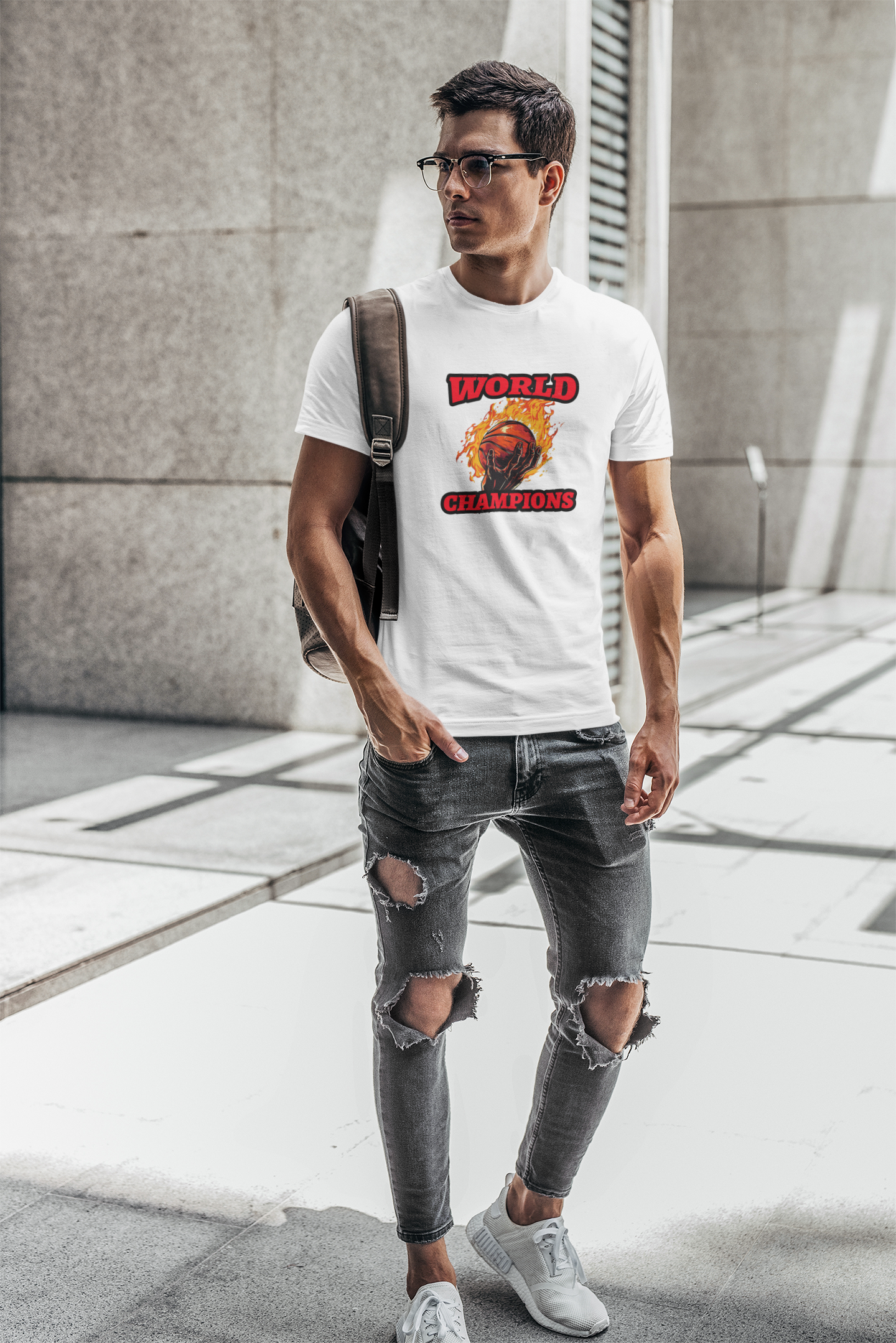 World champions half sleeve white round neck t-shirt for men by hello swanky