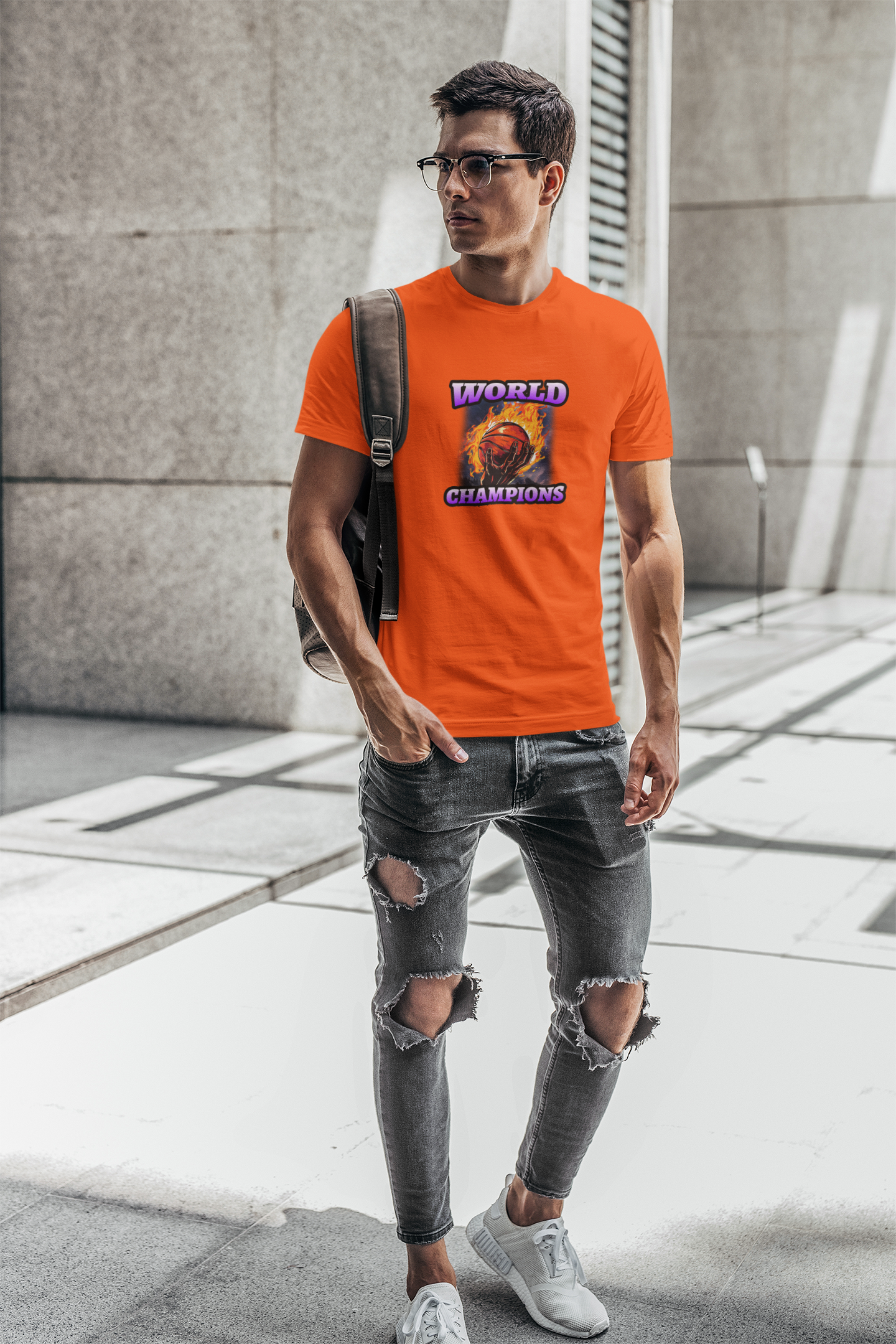 World champions half sleeve orange round neck t-shirt for men hello swanky