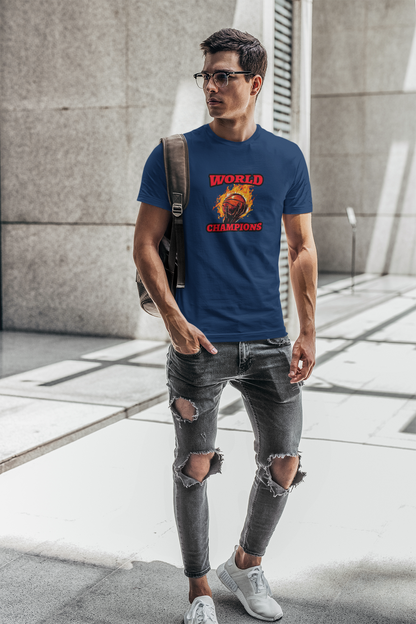 World champions half sleeve navy blue round neck t-shirt for men by hello swanky