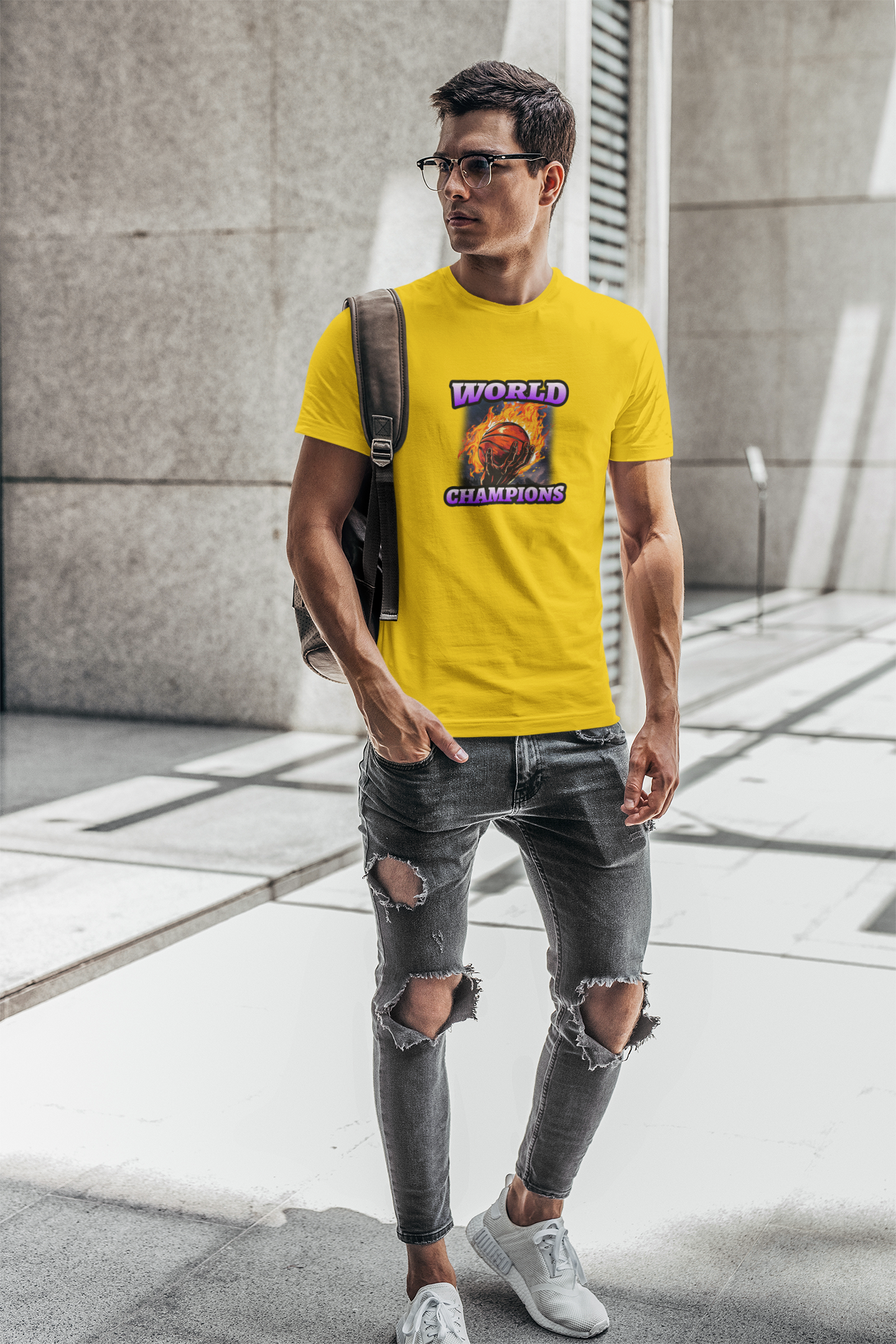 World Champions Half Sleeve Yellow Round Neck T-Shirt for Men by Hello Swanky