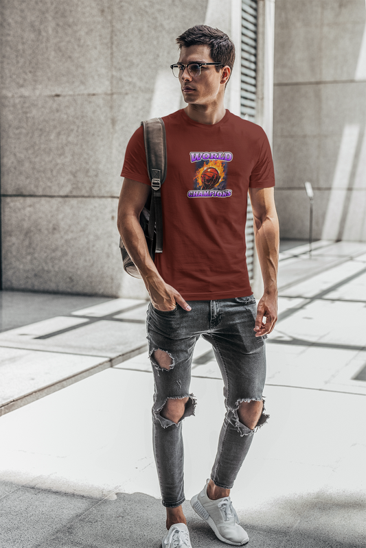 World champions half sleeve maroon round neck t-shirt for men by hello swanky