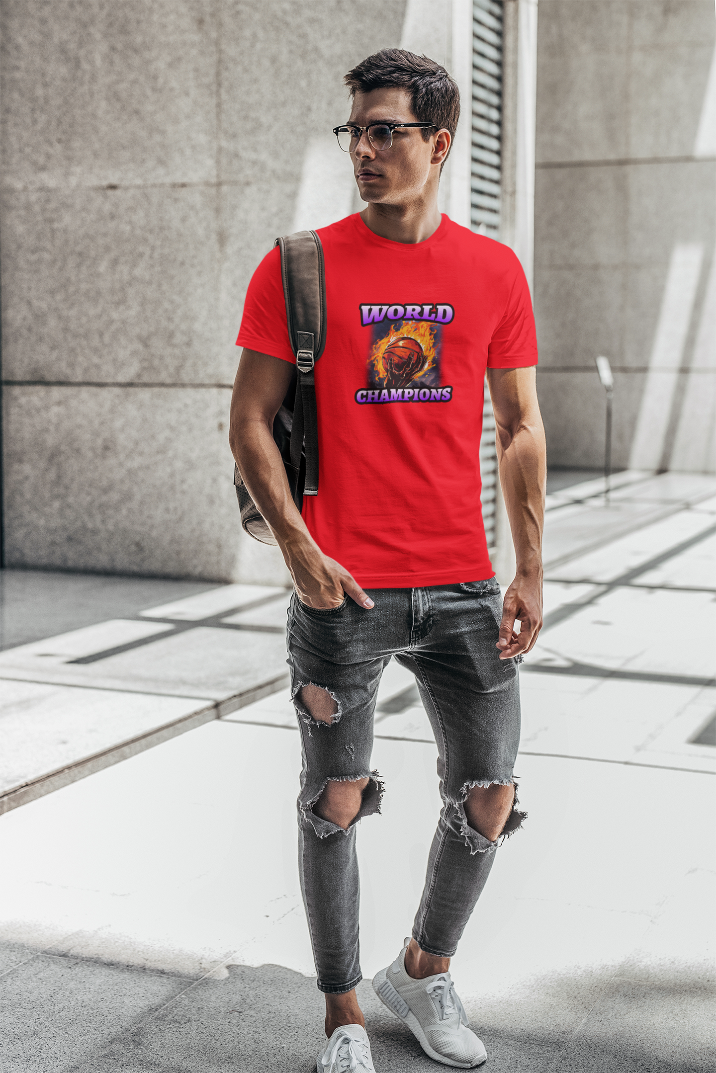 World champions half sleeve red round neck t-shirt for men by hello swanky