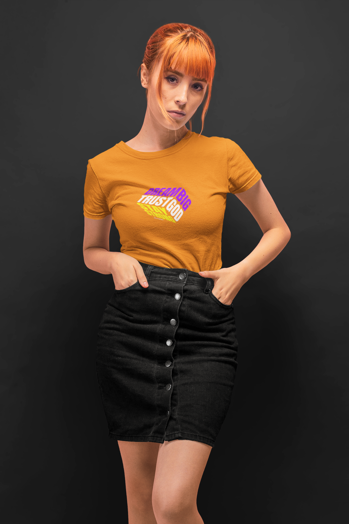 Dream big half sleeve black round neck t-shirt for women by hello swanky