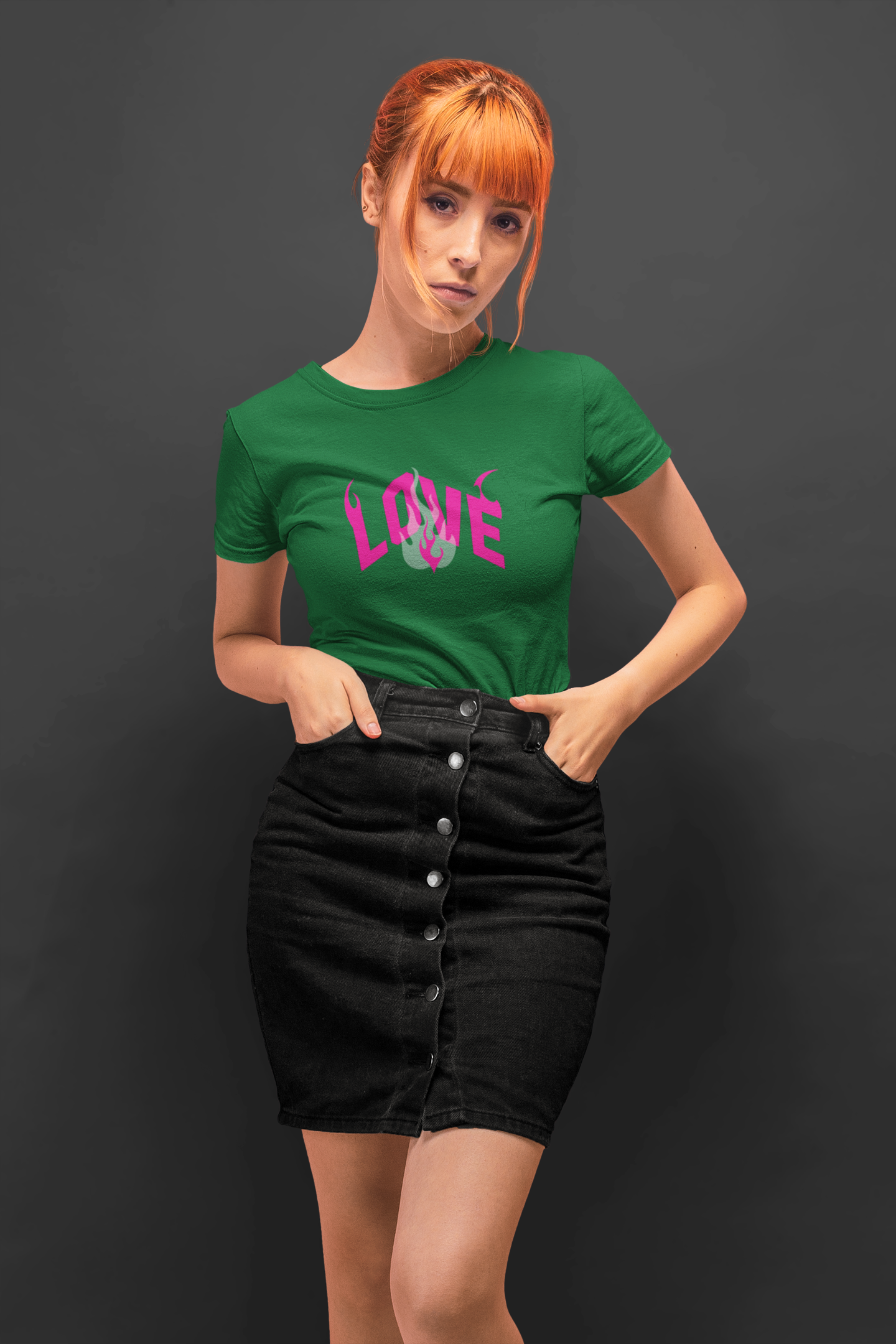 Love fire half sleeve bottel green round neck t-shirt for women by hello swanky