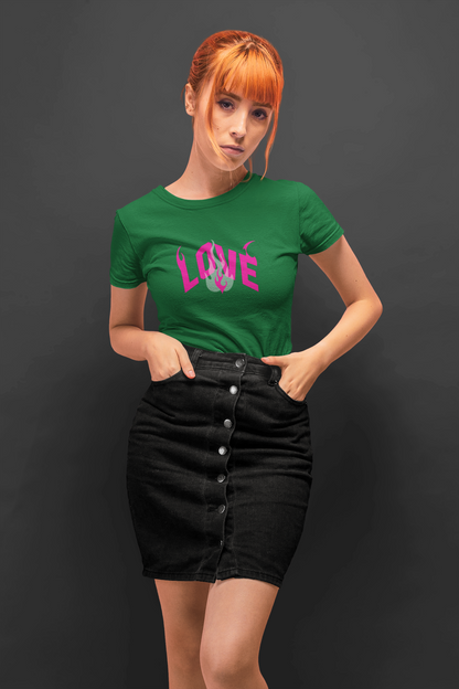 Love fire half sleeve bottel green round neck t-shirt for women by hello swanky