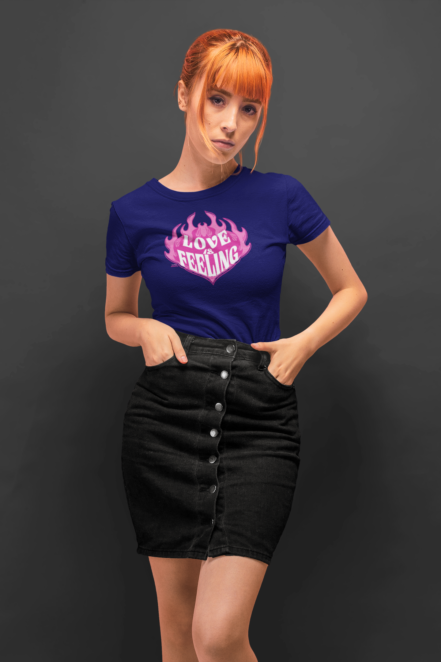 Love is feeling half sleeve navy blue round neck t-shirt for women by hello