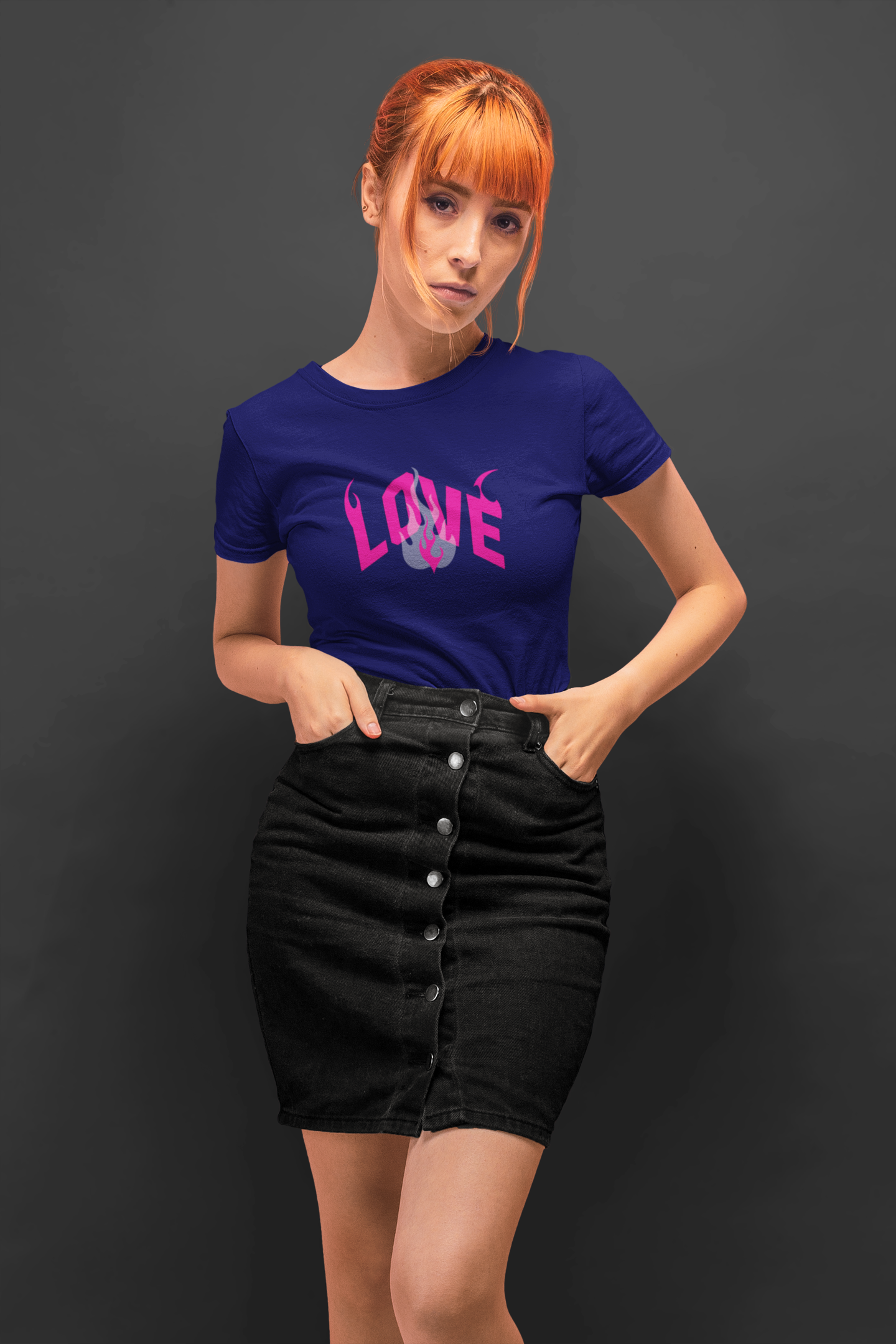 Love fire half sleeve navy blue round neck t-shirt for women by hello swanky