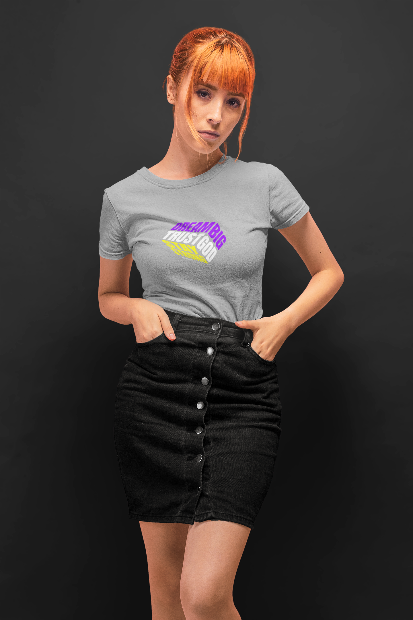 Dream big half sleeve grey round neck t-shirt for women by hello swanky