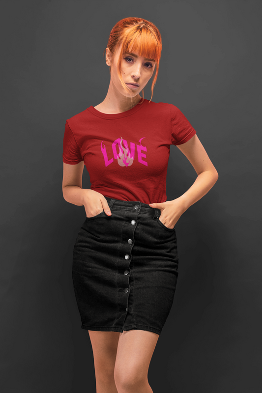 Love fire half sleeve beige round neck t-shirt for women by hello swanky