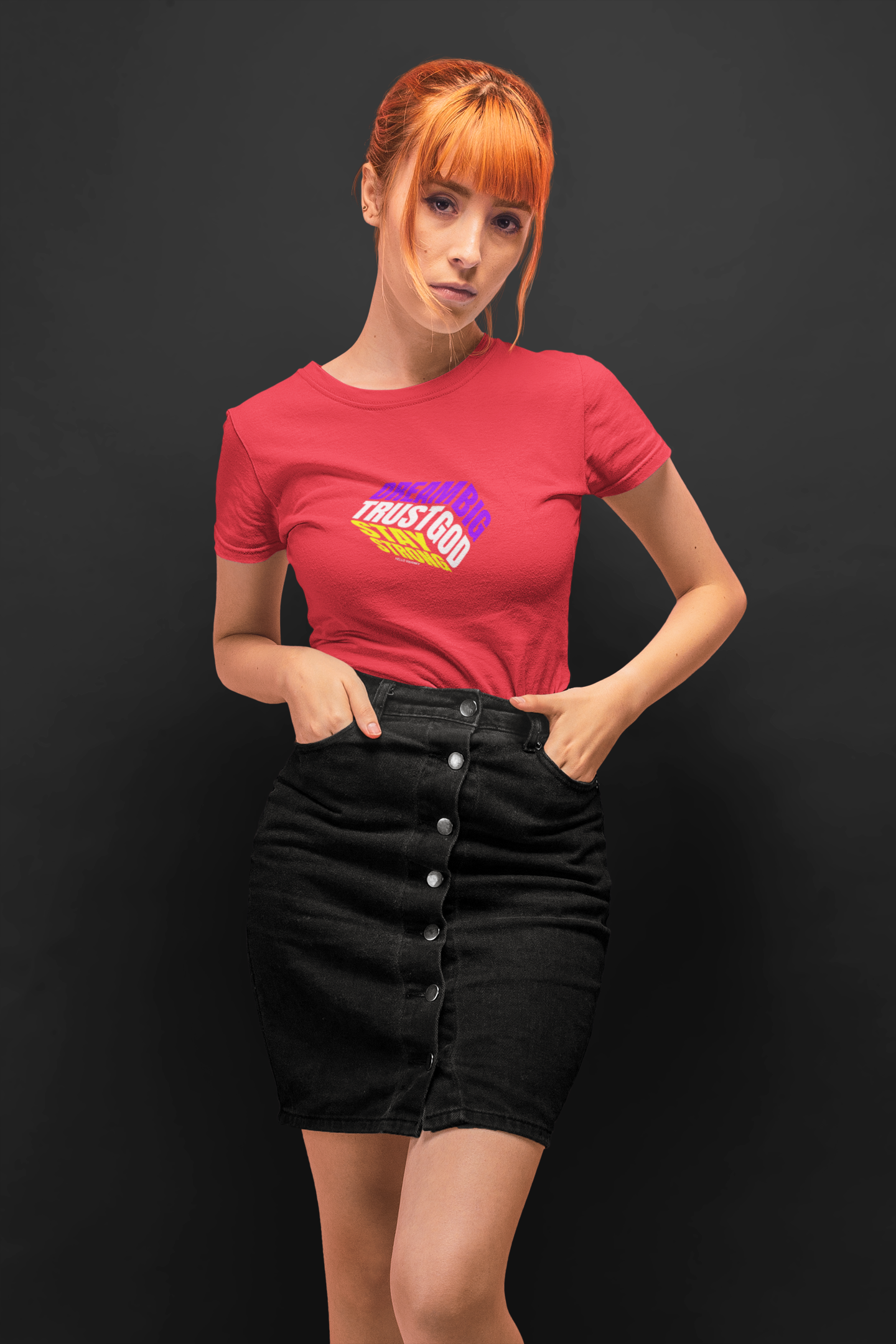 Dream big half sleeve red round neck t-shirt for women by hello swanky