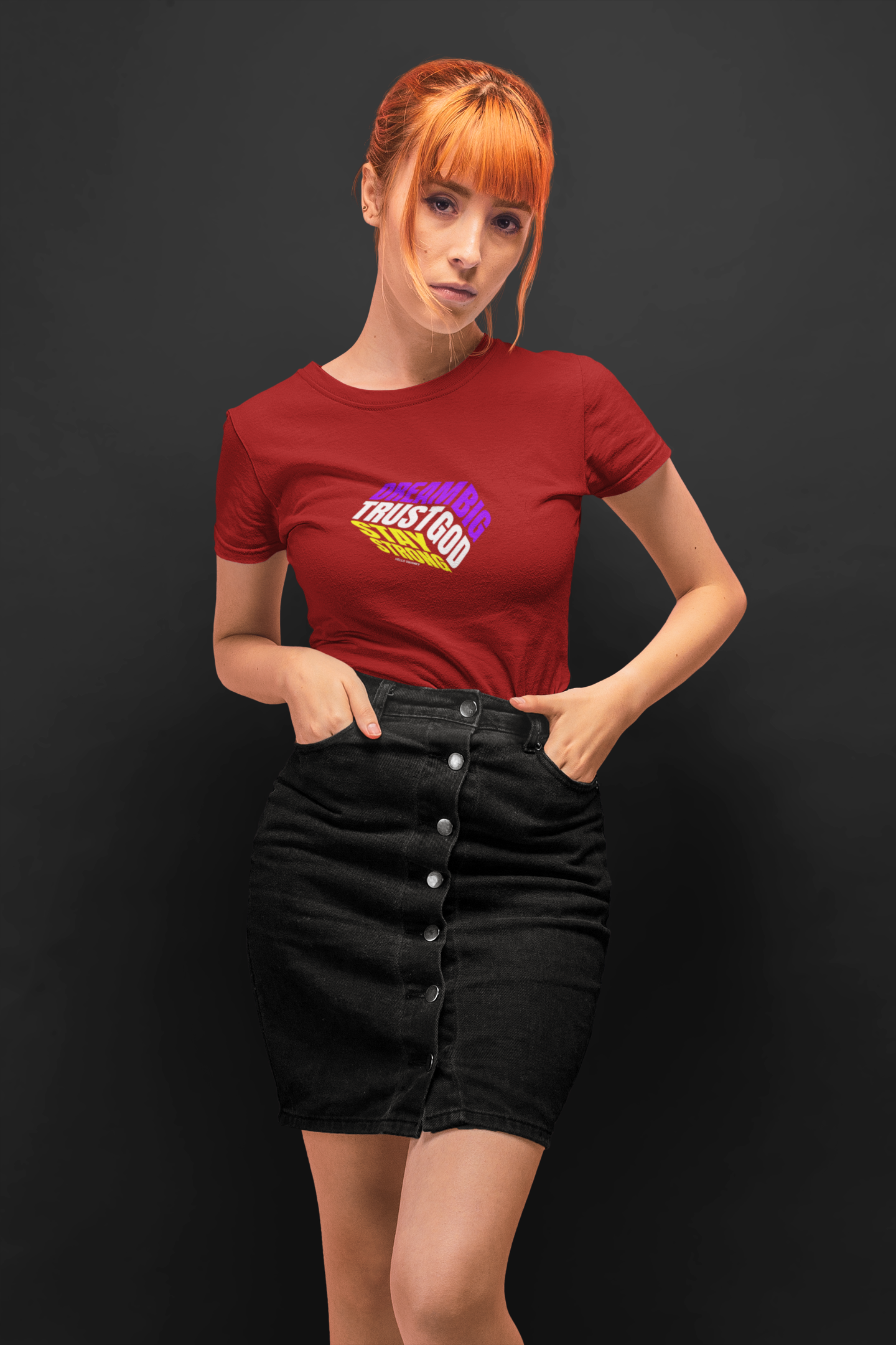 Dream big half sleeve maroon round neck t-shirt for women by hello swanky