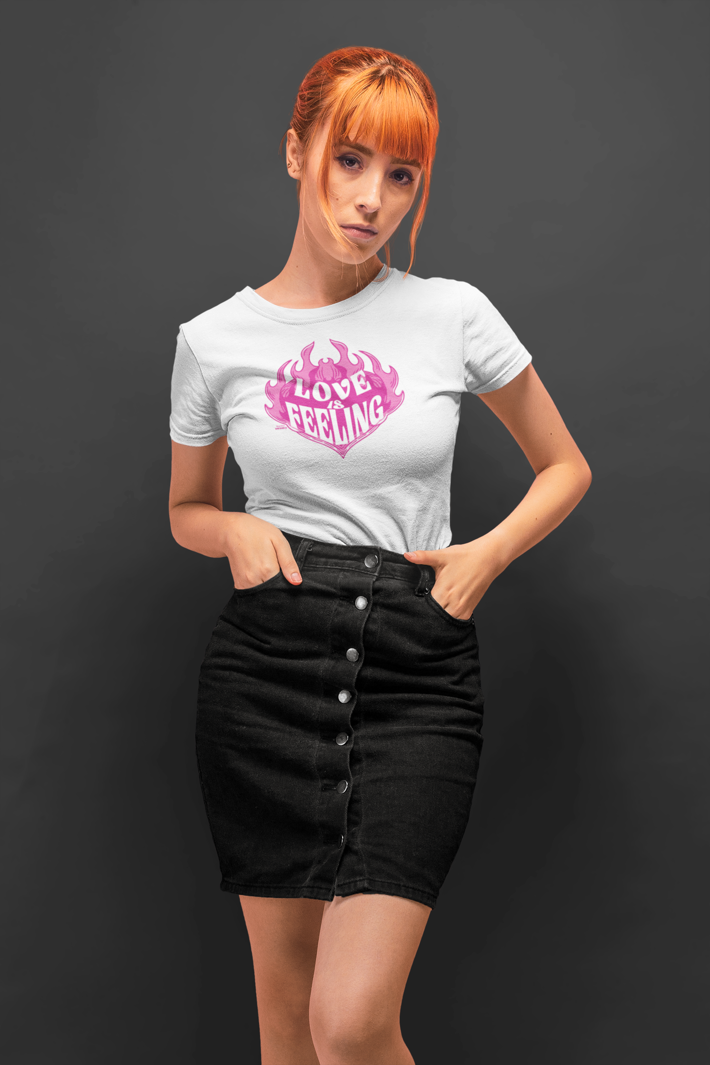 Love is feeling half sleeve white round neck t-shirt for women by hello swanky