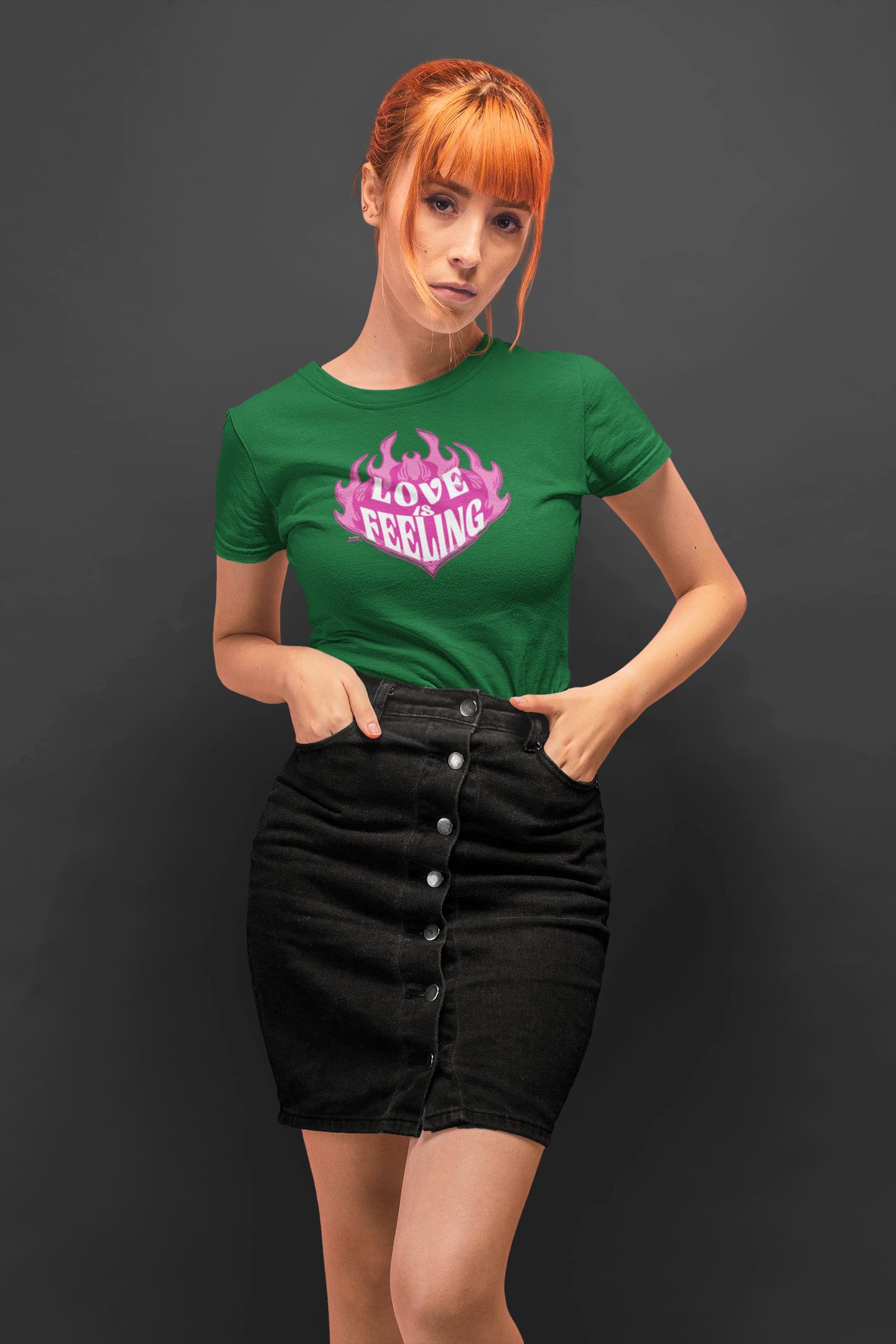Love is feeling half sleeve bottle green round neck t-shirt for women by hello