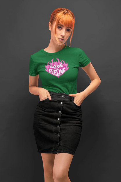 Love is feeling half sleeve bottle green round neck t-shirt for women by hello