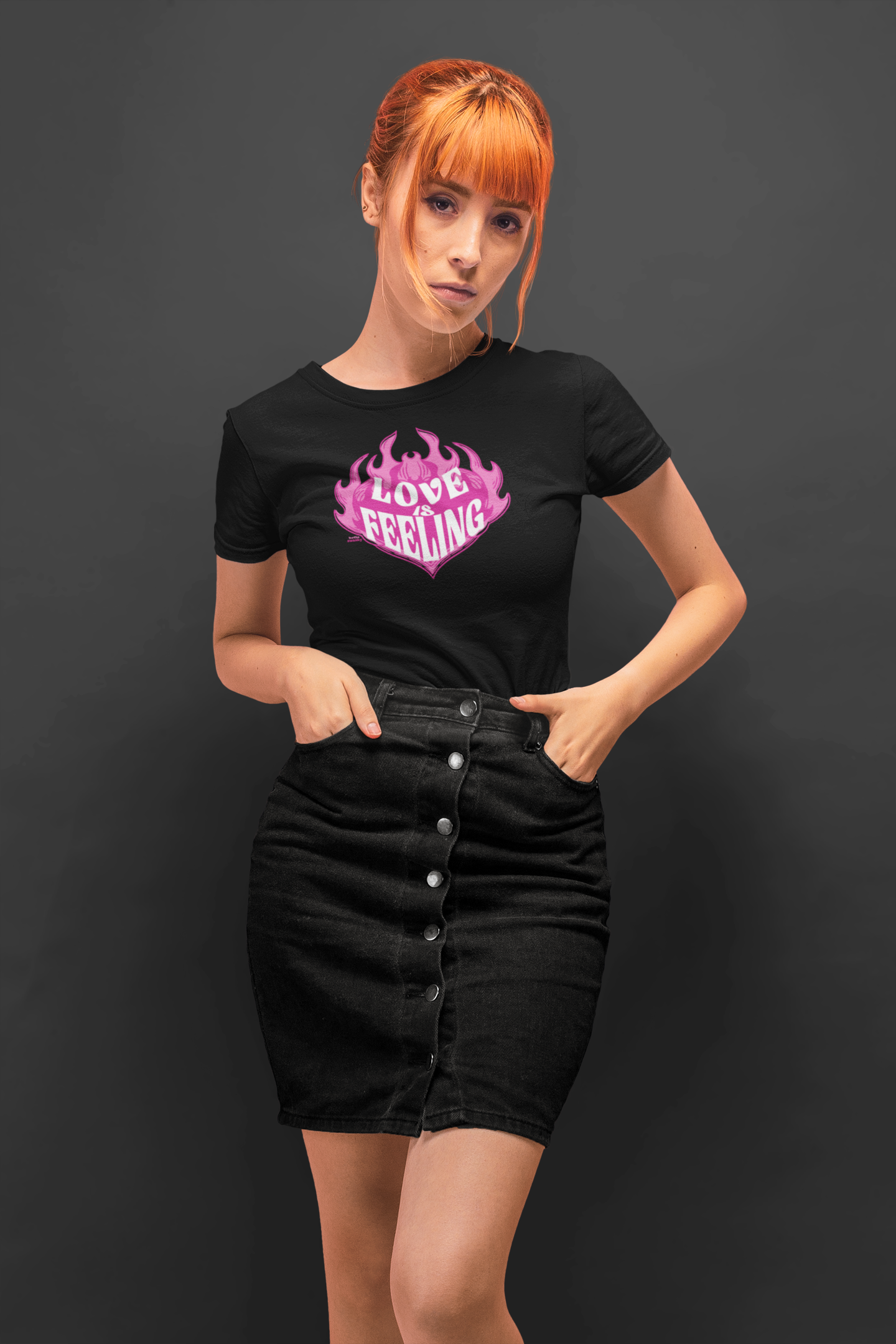 Love is feeling half sleeve black round neck t-shirt for women by hello swanky