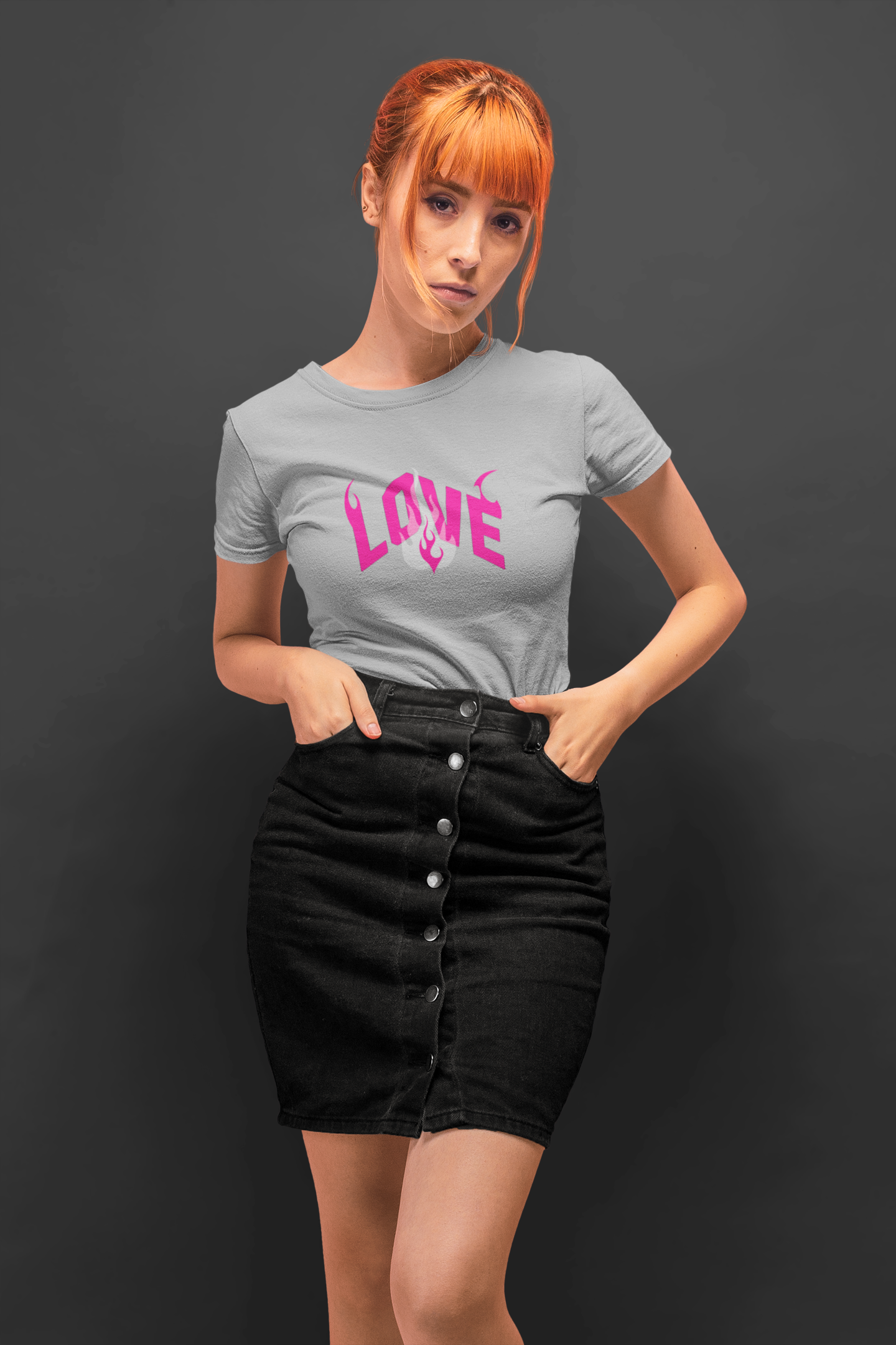 Love fire half sleeve grey round neck t-shirt for women by hello swanky