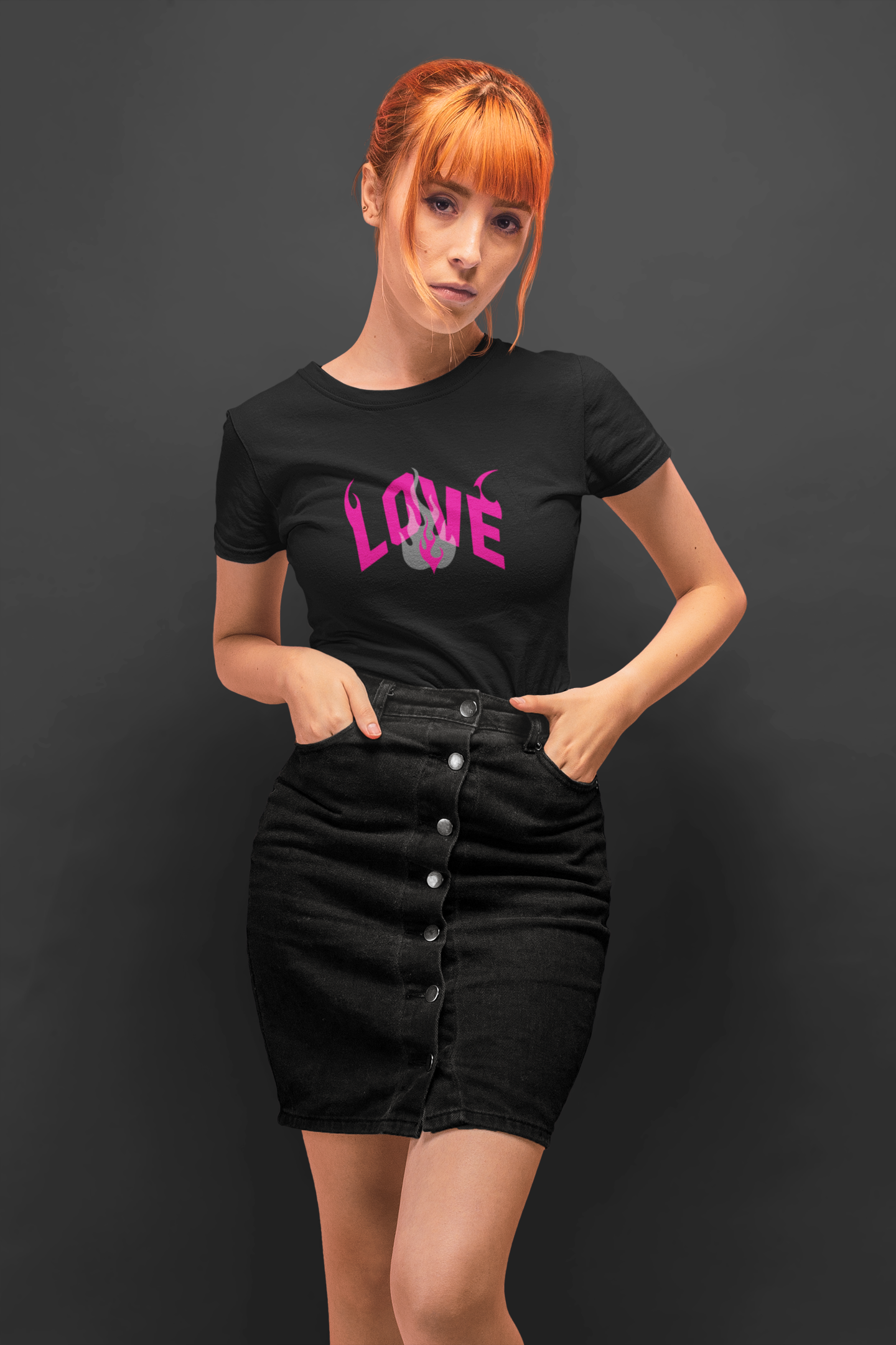 Love fire half sleeve black round neck t-shirt for women by hello swanky