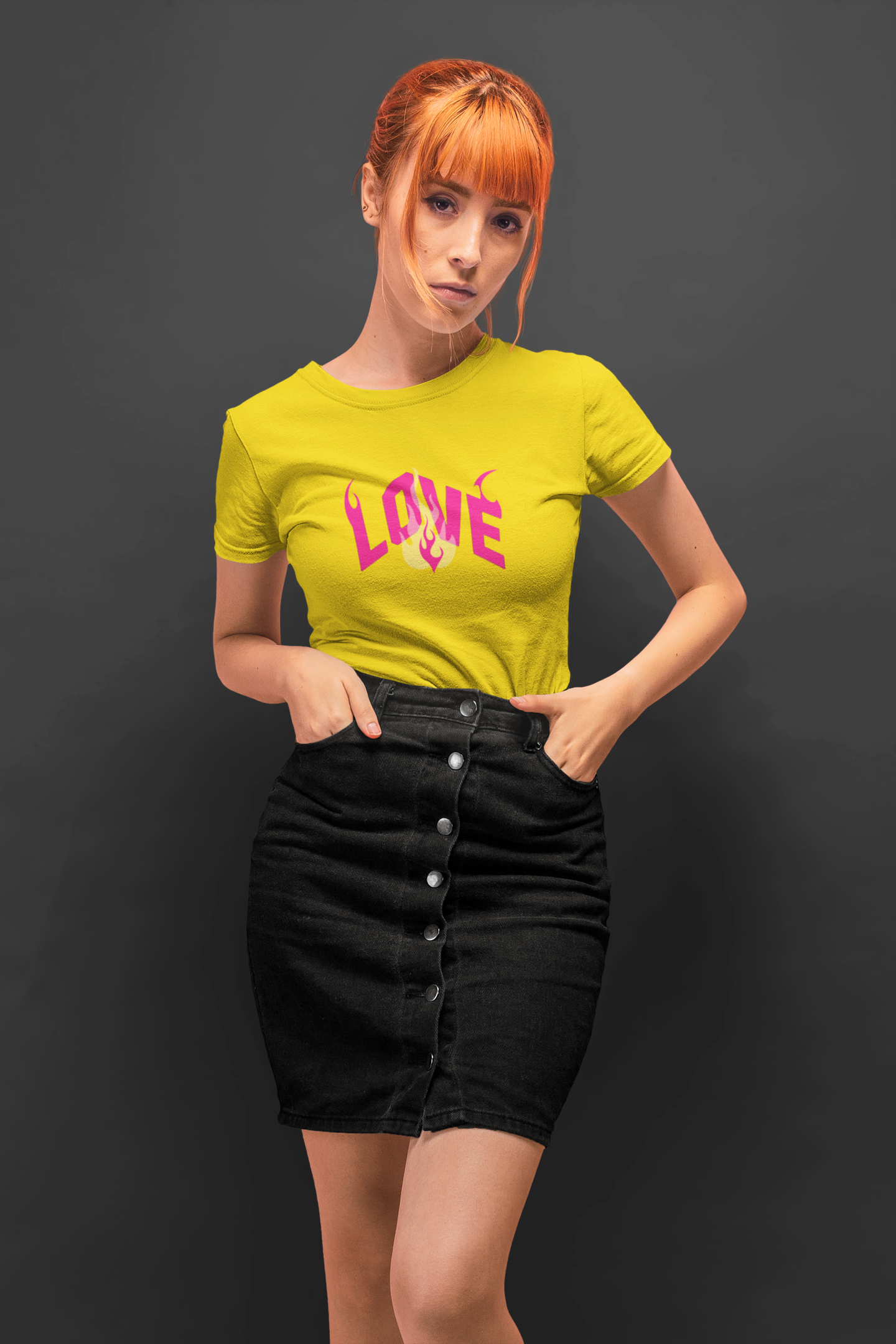 Love fire half sleeve yellow round neck t-shirt for women by hello swanky