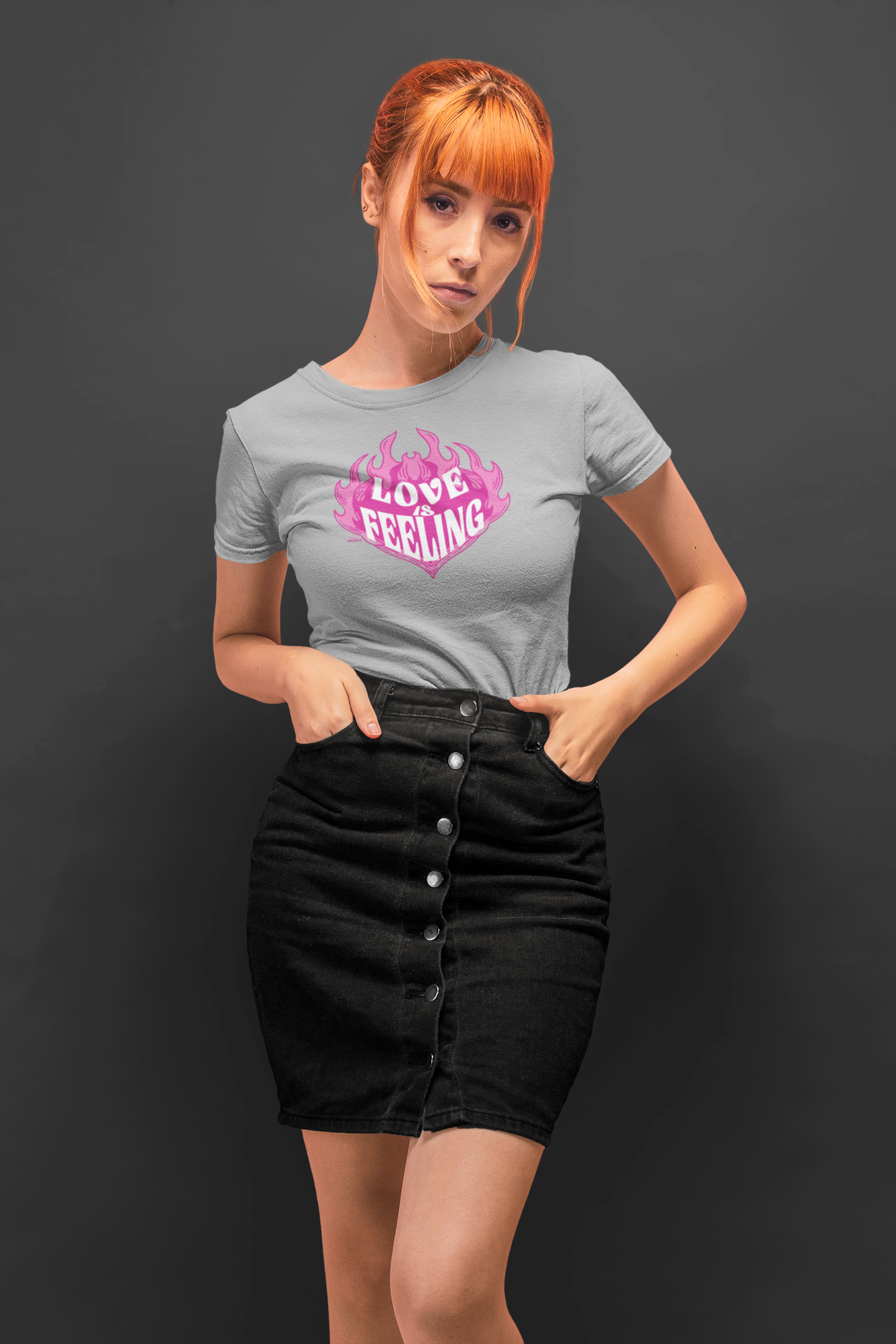 Love is feeling half sleeve grey round neck t-shirt for women by hello swanky