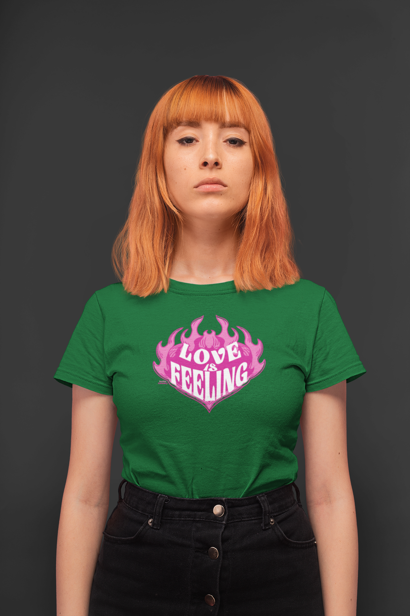 Love is feeling half sleeve bottle green round neck t-shirt for women by hello