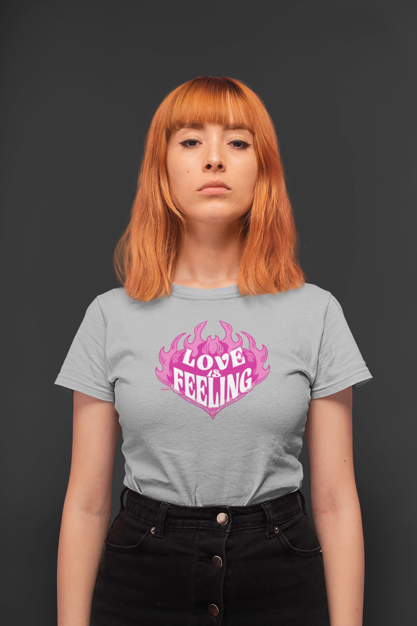 Love is feeling half sleeve grey round neck t-shirt for women by hello swanky