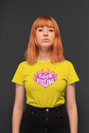 Love Is Feeling Half Sleeve Yellow Round Neck T-Shirt for Women by Hello Swanky