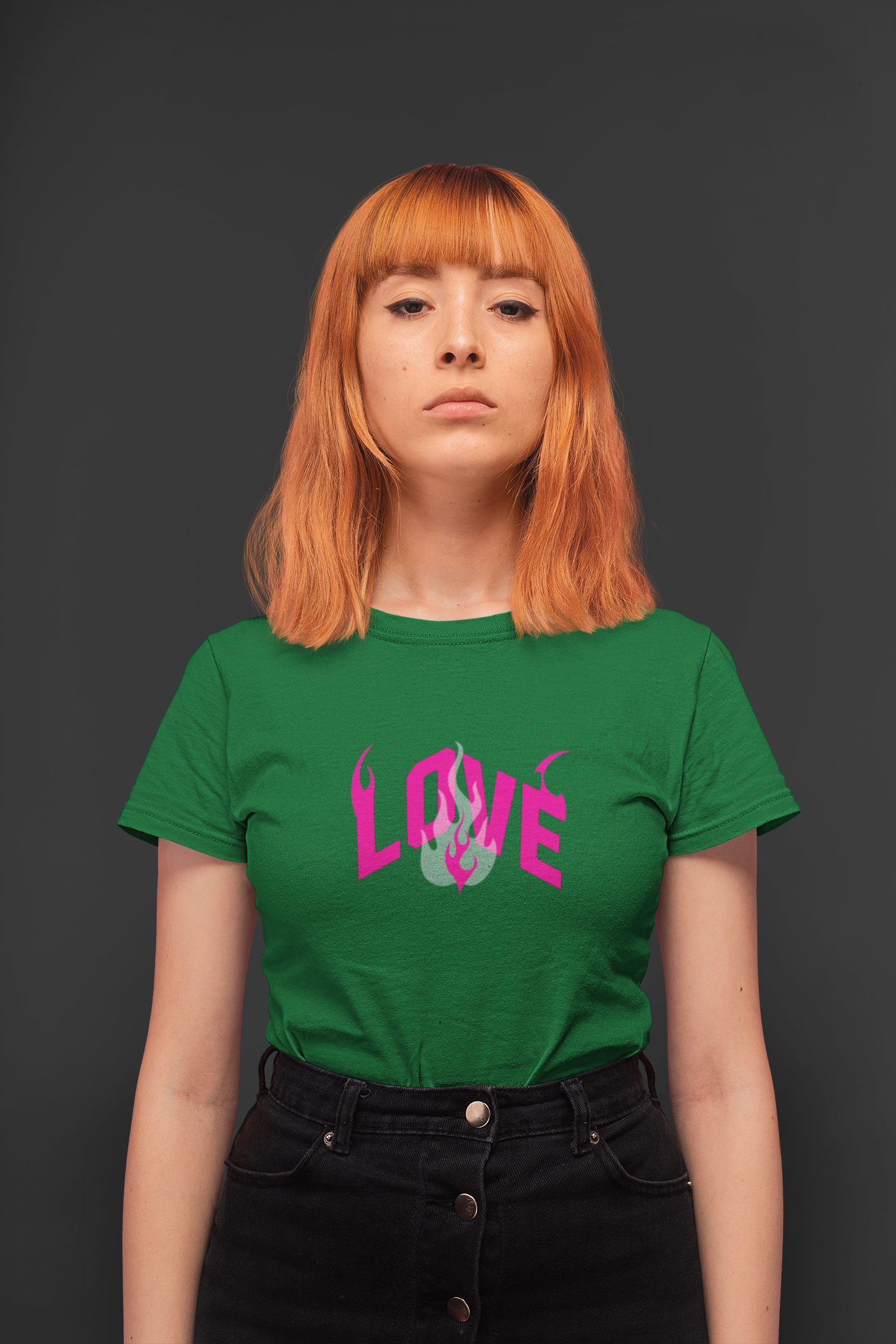 Love fire half sleeve bottel green round neck t-shirt for women by hello swanky