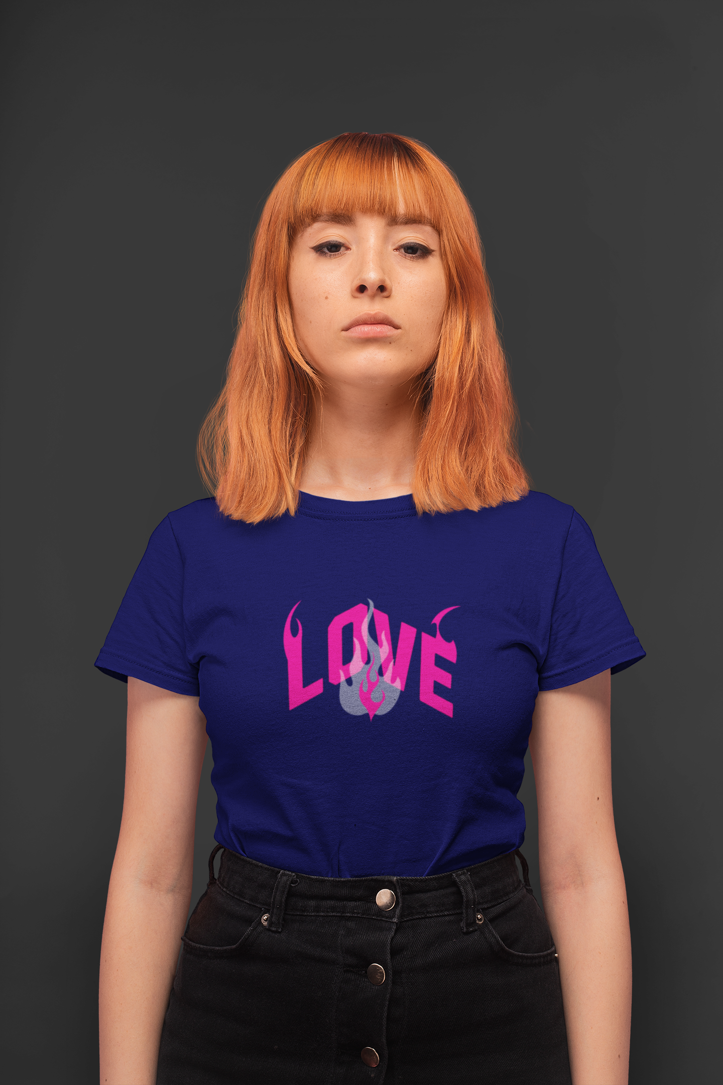 Love fire half sleeve navy blue round neck t-shirt for women by hello swanky - s