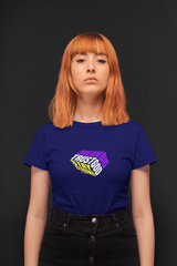 Dream big half sleeve navy blue round neck t-shirt for women by hello swanky - s