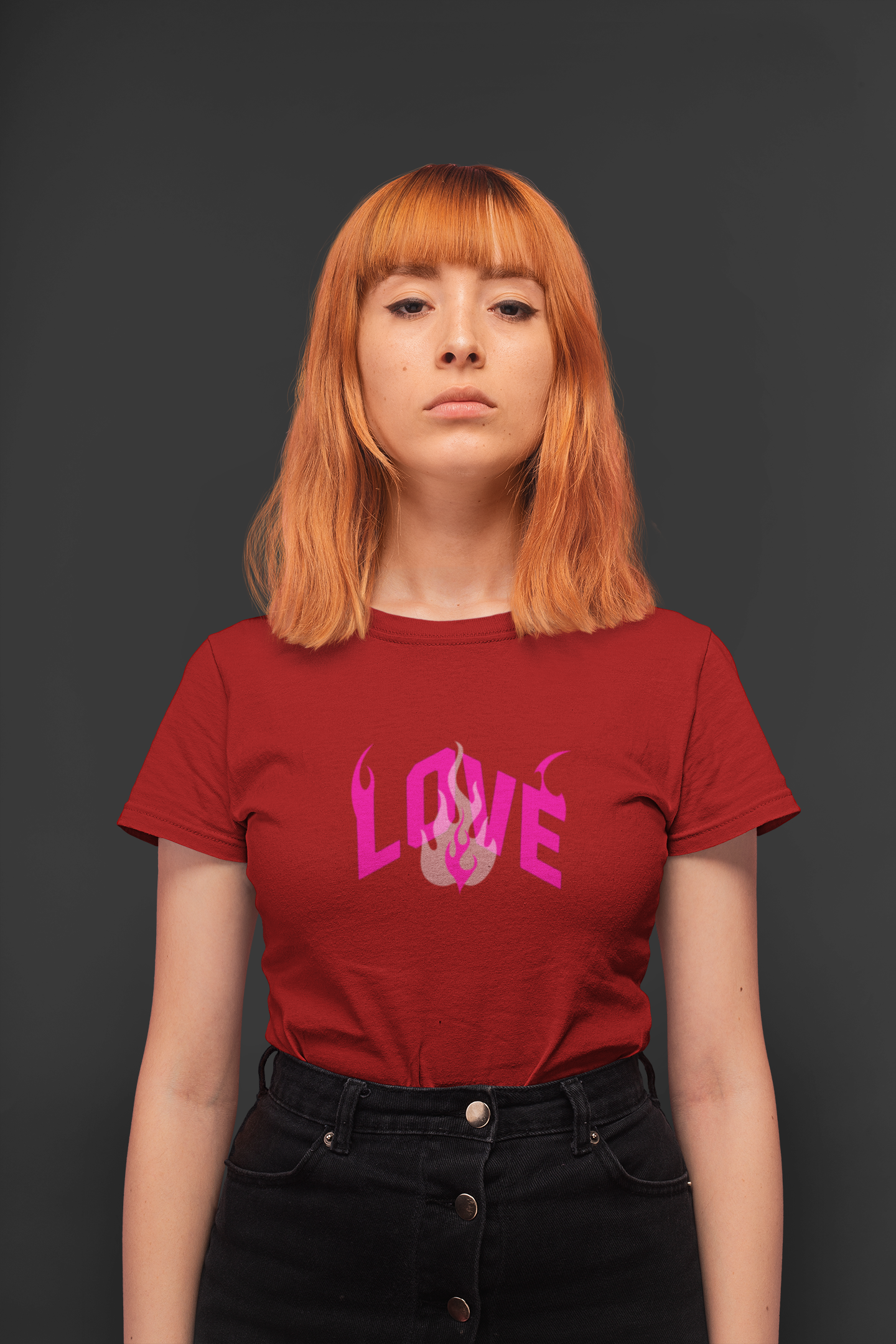 Love fire half sleeve beige round neck t-shirt for women by hello swanky - s