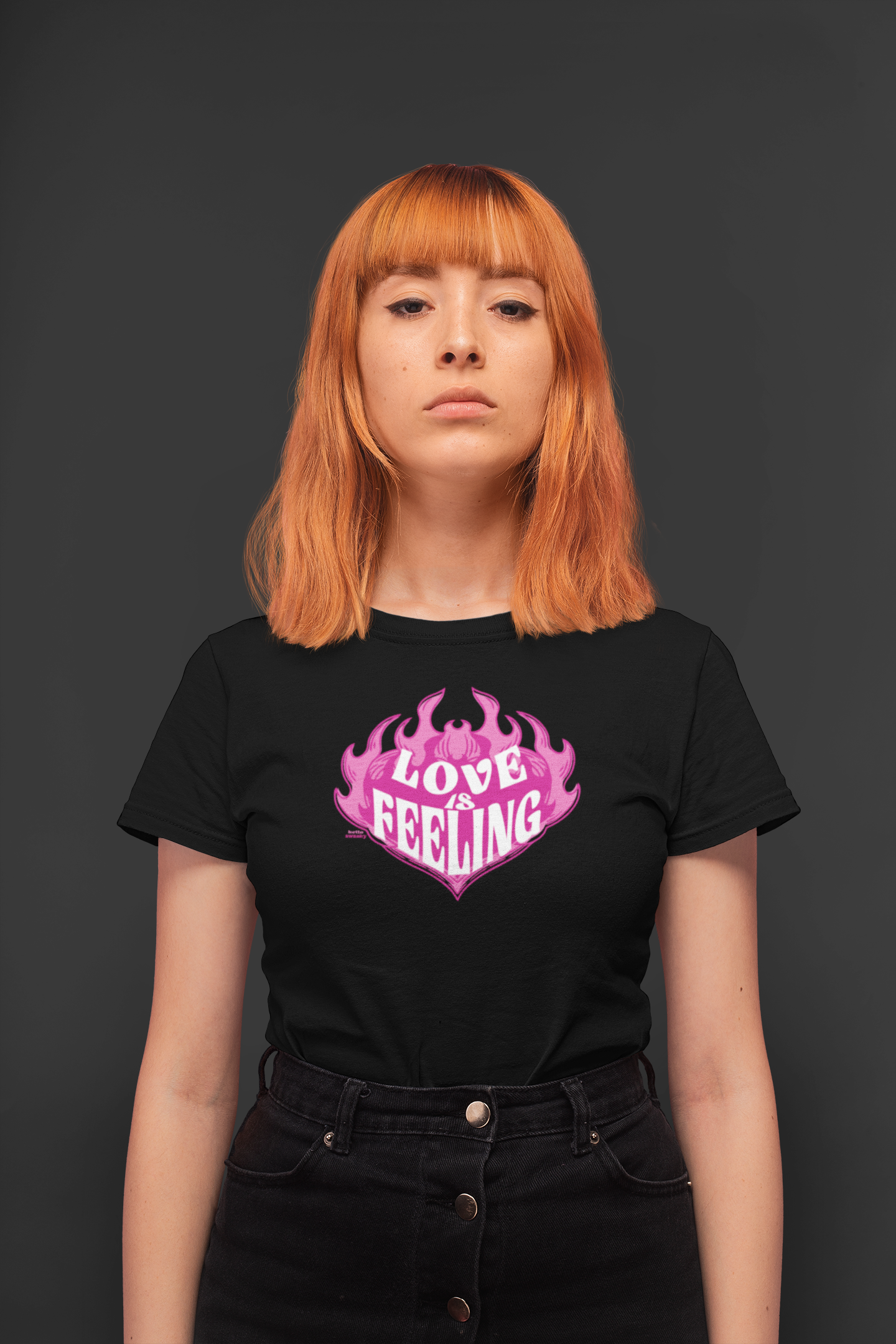 Love is feeling half sleeve black round neck t-shirt for women by hello swanky