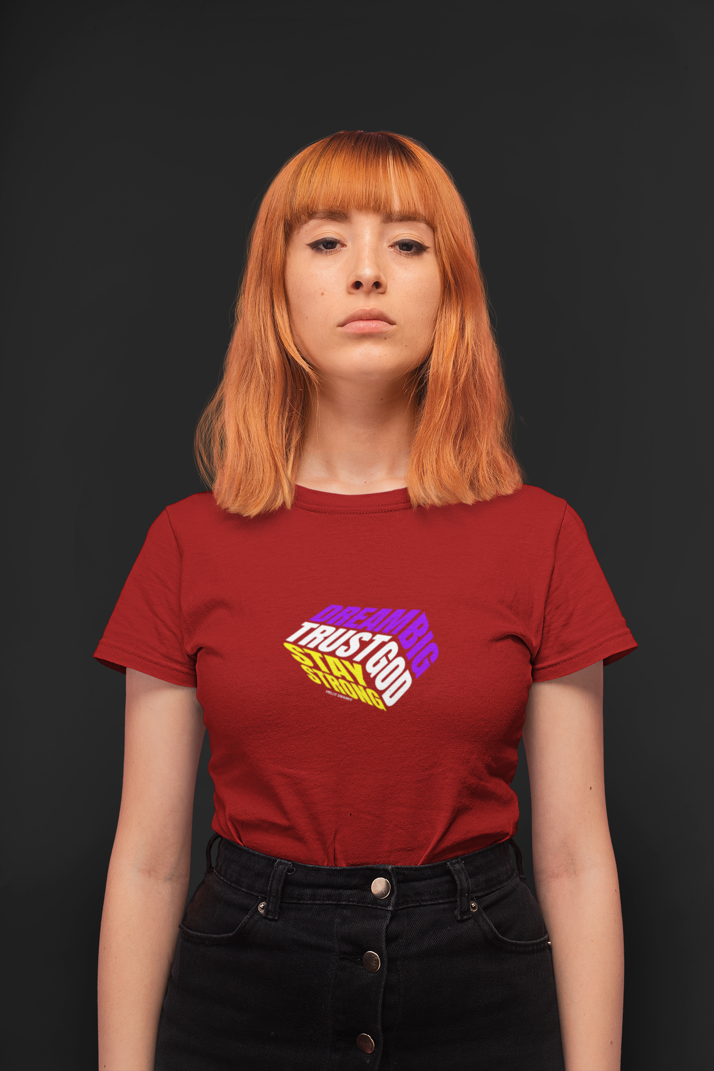 Dream big half sleeve maroon round neck t-shirt for women by hello swanky - s