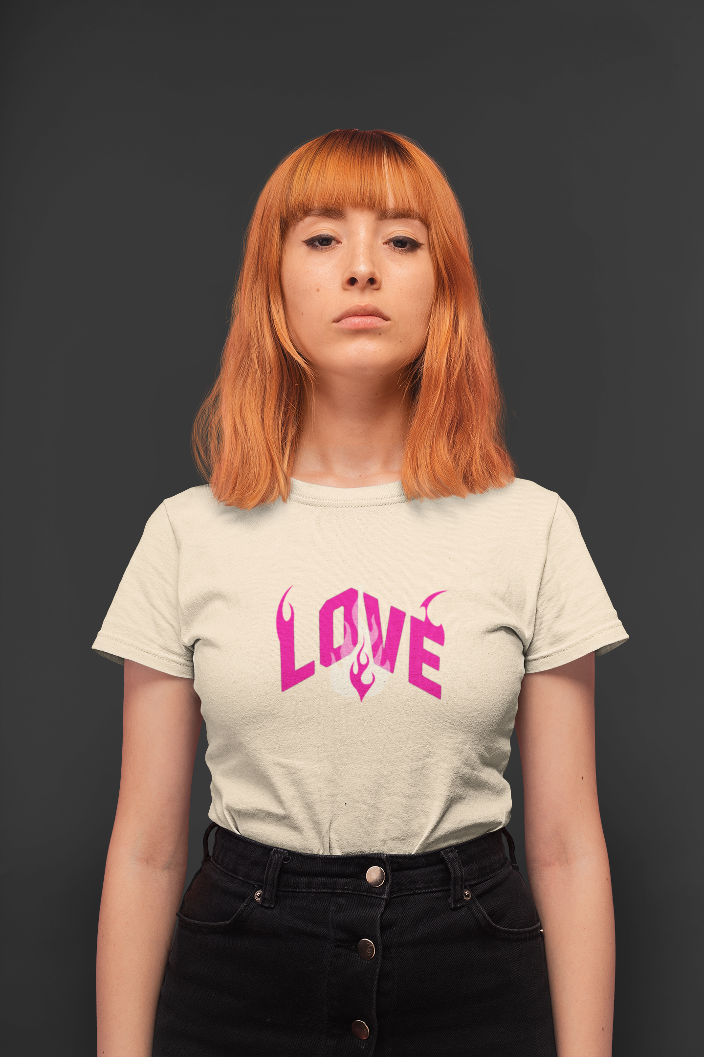 Love fire half sleeve beige round neck t-shirt for women by hello swanky - s