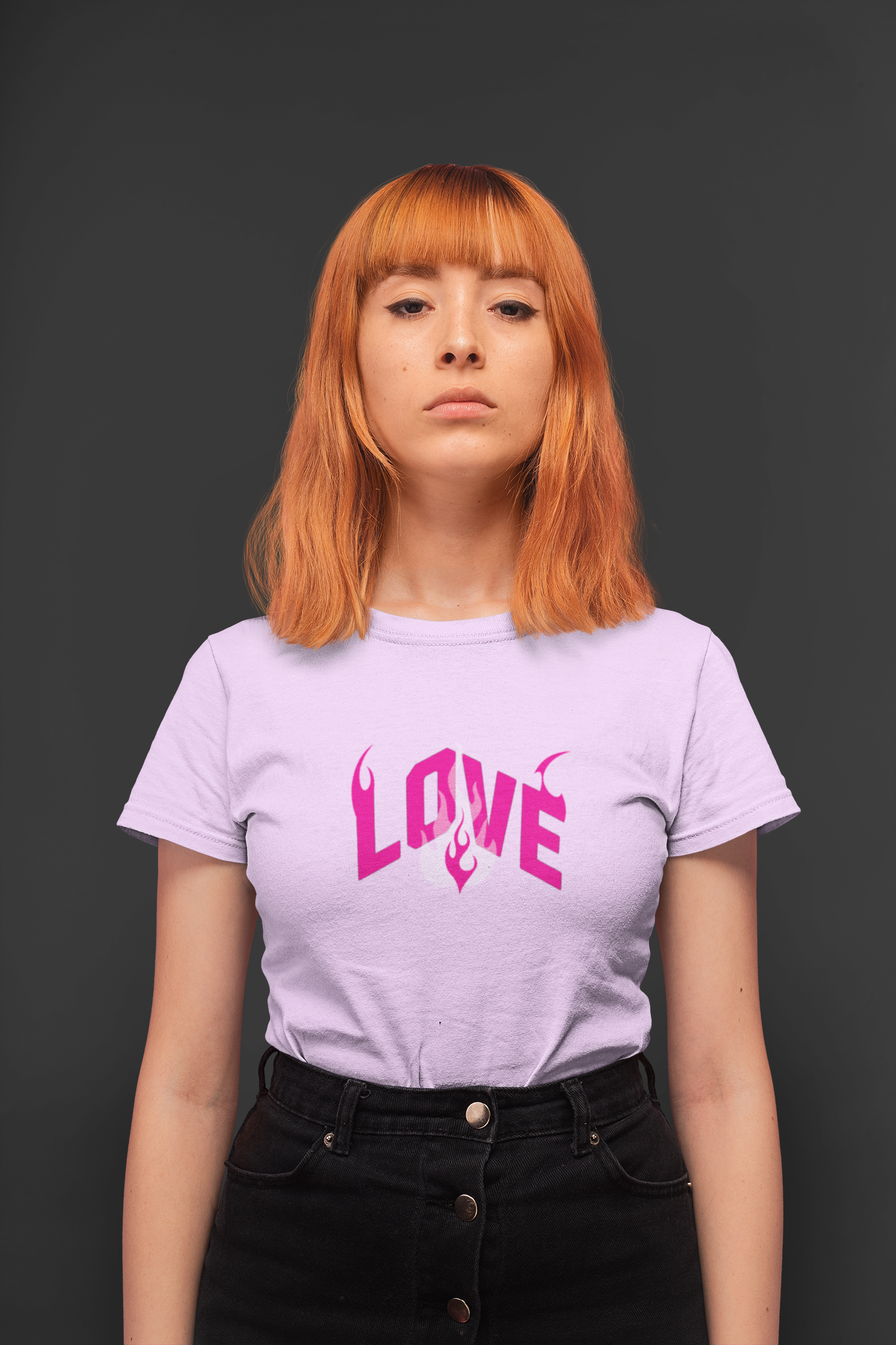 Love fire half sleeve lavender round neck t-shirt for women by hello swanky - s