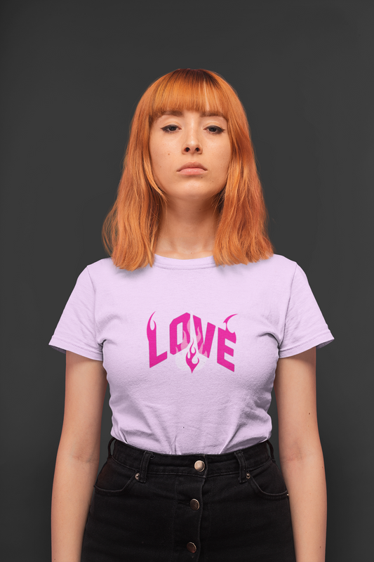 Love fire half sleeve lavender round neck t-shirt for women by hello swanky - s