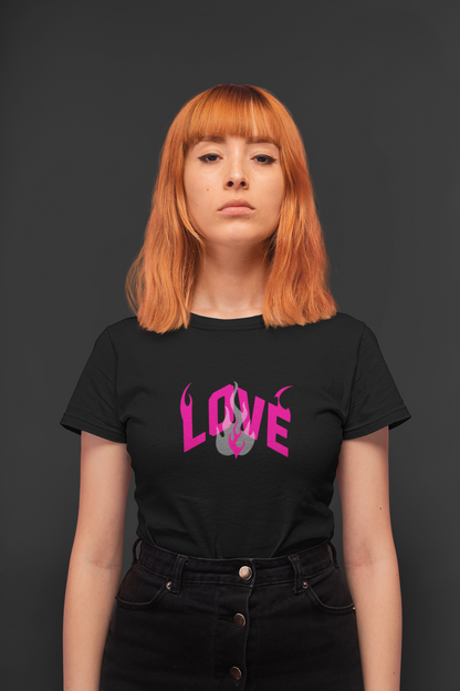 Love fire half sleeve black round neck t-shirt for women by hello swanky - s