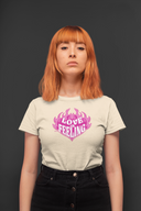Love Is Feeling Half Sleeve Beige Round Neck T-Shirt for Women by Hello Swanky
