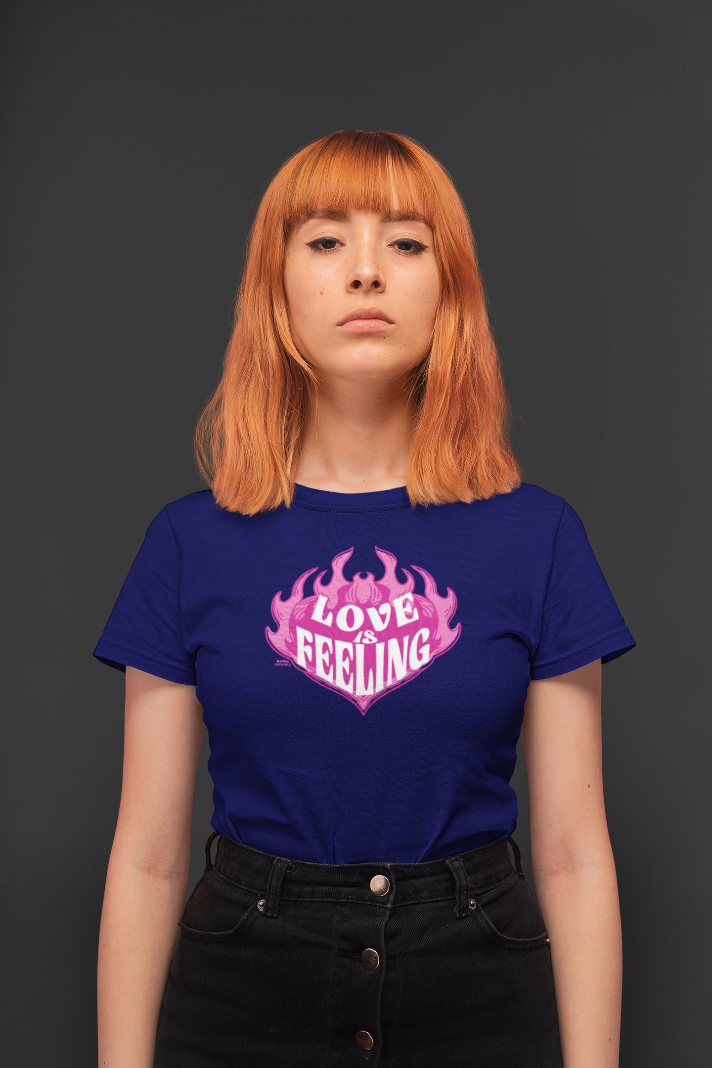 Love is feeling half sleeve navy blue round neck t-shirt for women by hello